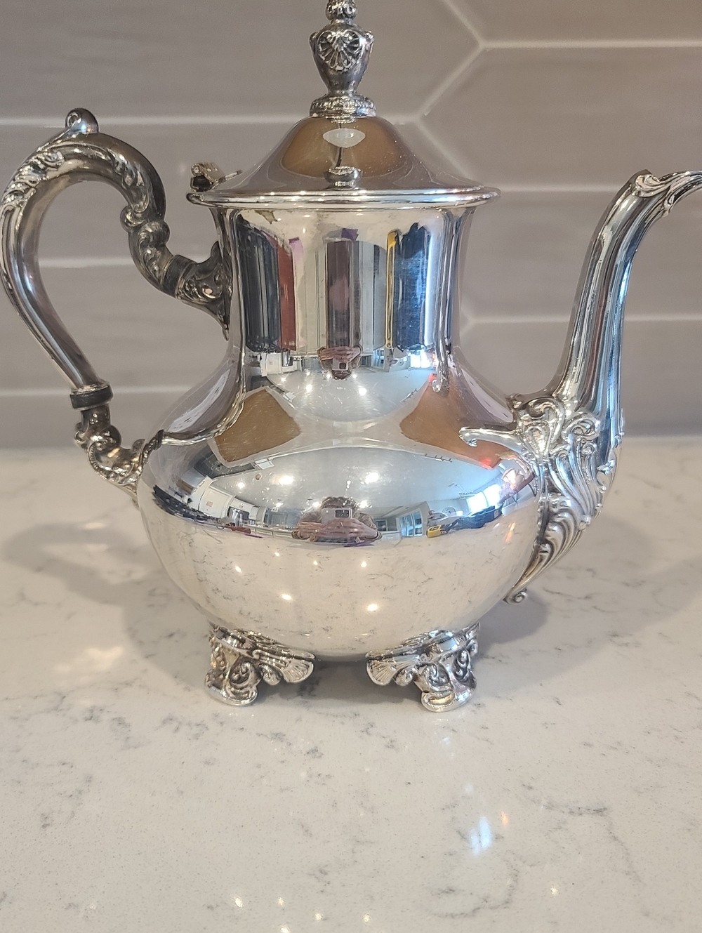 Poole Old English Silver Plated  Teapot - Round Body with Decorative Feet